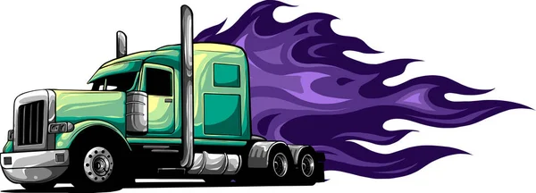 Semi Camion Américain Véhicule Isolé Avec Flamme Feu Sur Fond — Image vectorielle