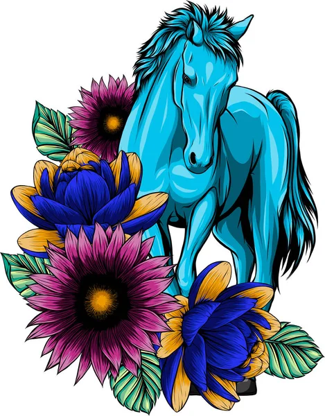 Ilustracja Konia Kwiatem Białym Tle — Wektor stockowy