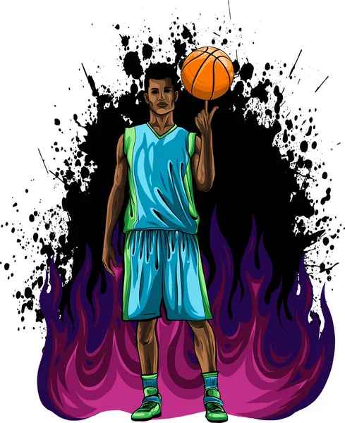 Abbildung Eines Basketballspielers Mit Flammen — Stockvektor