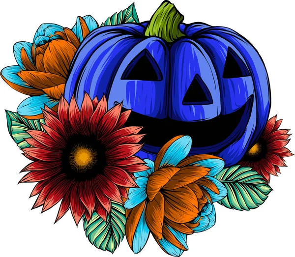 Ilustração Abóbora Halloween Com Flor — Vetor de Stock