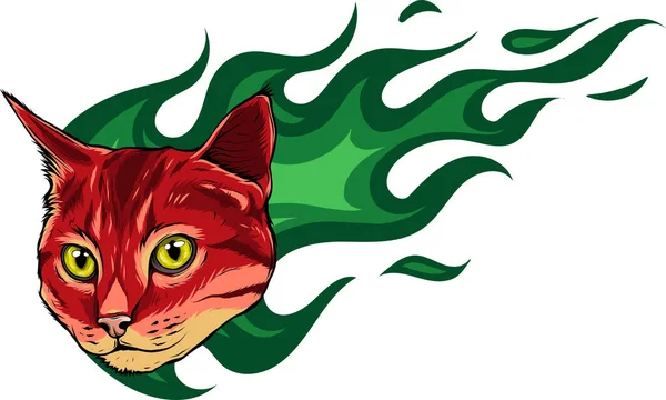 Ilustrasi Kepala Kucing Dengan Api - Stok Vektor