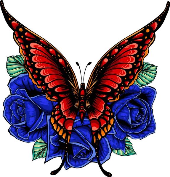 Vektor Von Schmetterlingen Und Leuchtenden Rosen — Stockvektor