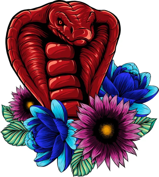 Ilustración Cobra Serpiente Flores — Vector de stock