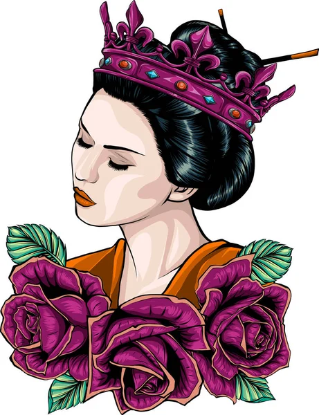 Illustration Vacker Kvinna Krona Med Rosor — Stock vektor