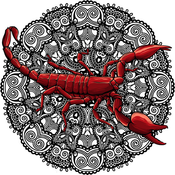 векторная иллюстрация Скорпиона с Мандалой