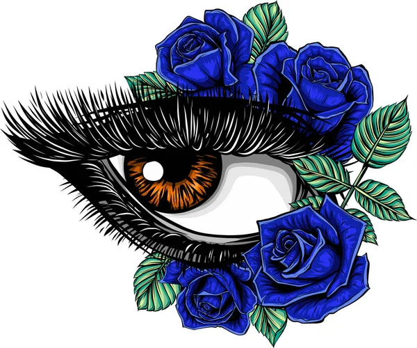 Olho Com Rosa Flor Vetor Ilustração — Vetor de Stock
