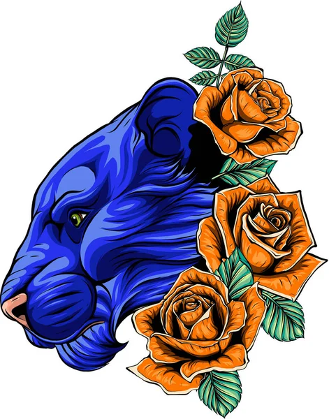 Ilustracja Samicy Głowy Lwa Różami — Wektor stockowy