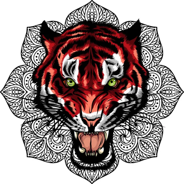Illustration Des Tigerkopfes Mit Mandala — Stockvektor
