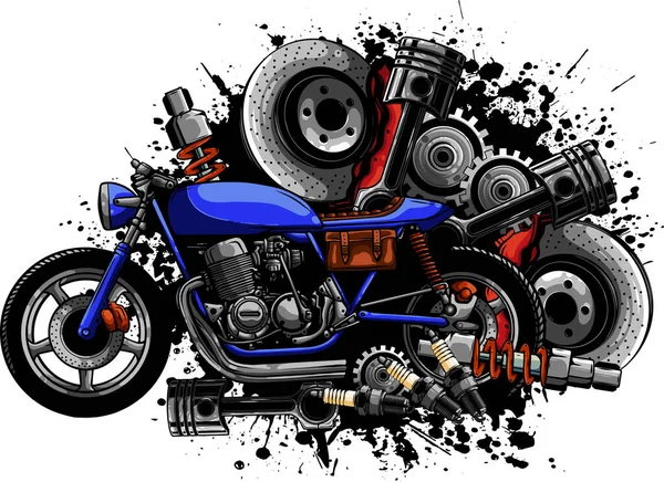 Ilustración Vectorial Moto Con Repuestos — Vector de stock