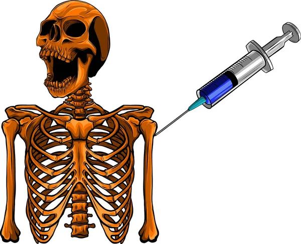Ilustración Esqueleto Con Vacuna Inyectable — Vector de stock