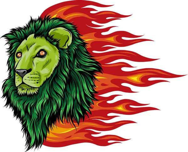 Векторная Иллюстрация Головы Агрессивного Огненного Льва — стоковый вектор