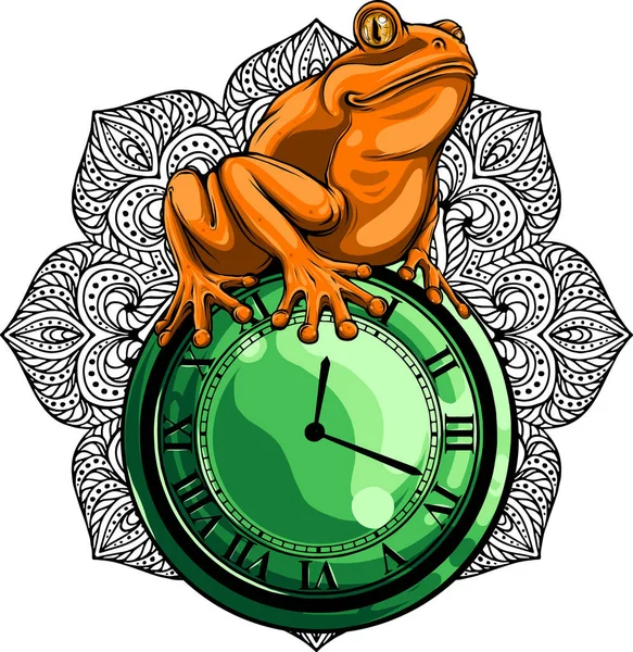 Illustration Grenouille Assise Sur Horloge — Image vectorielle