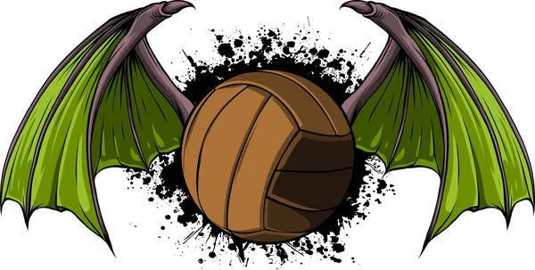 Illustration Volleyboll Med Fladdermusvingar — Stock vektor