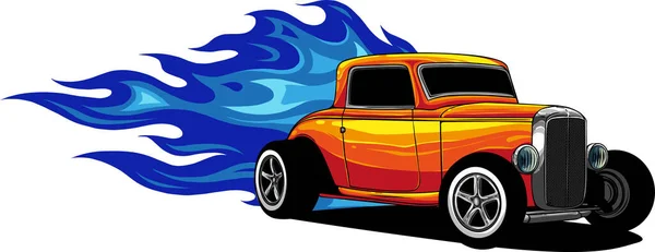 Illustratie Van Hot Rod Auto Met Vlammen — Stockvector