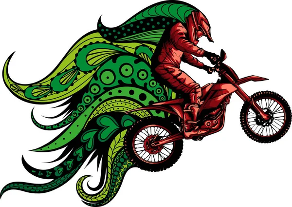 Ilustracja Motocross Rider Mandali Ozdoby — Wektor stockowy