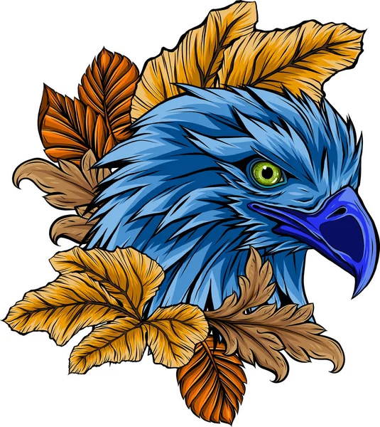 Ilustración Cabeza Águila Con Hojas — Vector de stock
