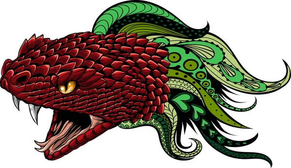 Illustration Snake Head Mandala Ornaments — Stock Vector