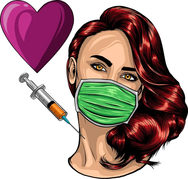 Ilustración Enfermera Con Jeringa Vacuna — Vector de stock