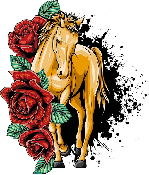 Векторная Иллюстрация Лошади Красной Розой — стоковый вектор