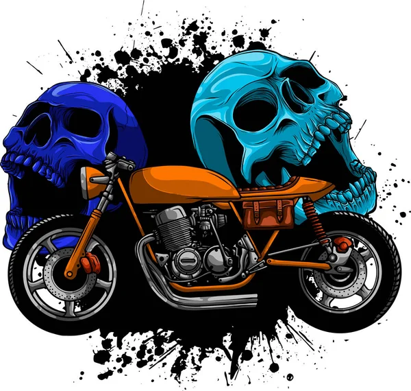 Ilustrace Zakázku Kavárna Závodní Motocykl Lebkou — Stockový vektor