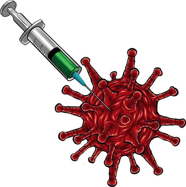 Ilustración Jeringa Con Vacuna Símbolo Del Virus — Archivo Imágenes Vectoriales
