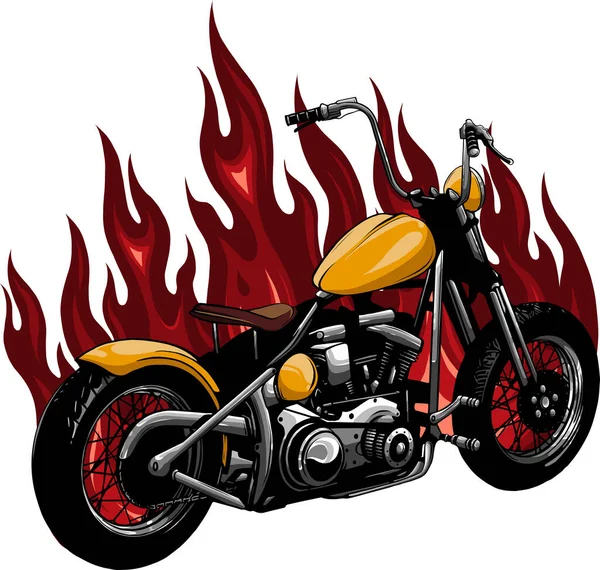 Illustration Eines Chopper Motorrads Mit Feuerflamme — Stockvektor