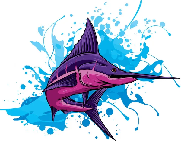 Mavi Marlin Atlama Gerçekçi Vektör Çizim — Stok Vektör