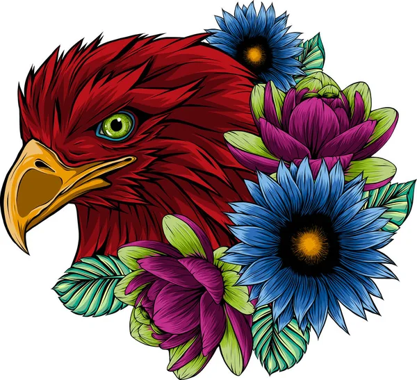 Ilustração Uma Cabeça Águia Com Flores — Vetor de Stock