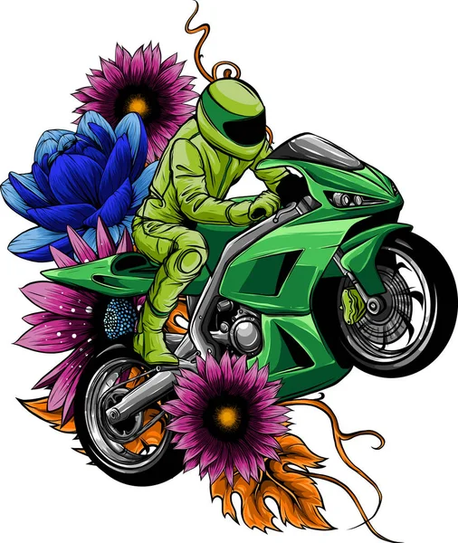 Ilustrace Sportovní Motocykl Květinou — Stockový vektor