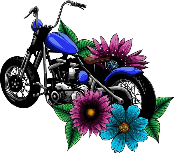 Illustration Moto Avec Fleur Sur Fond Blanc — Image vectorielle
