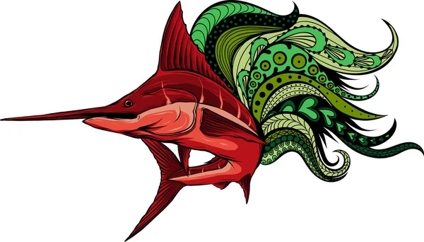Ilustração Marlin Peixe Com Decoração Mandala — Vetor de Stock