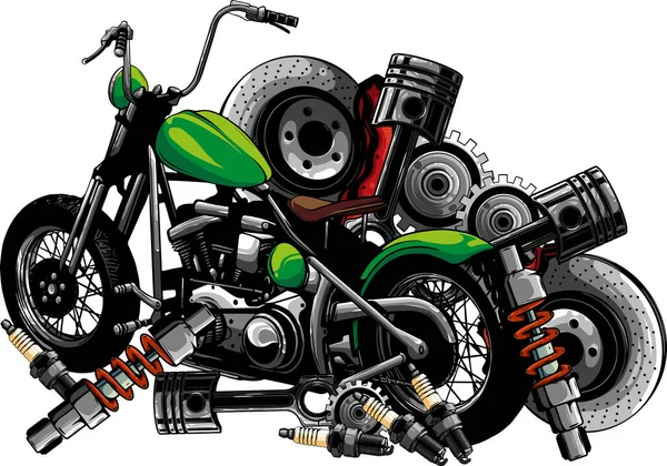 Иллюстрация Мотоцикла Дизайном Запасных Частей — стоковый вектор