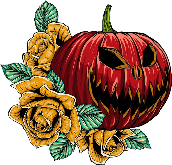 Illustratie Van Halloween Pompoen Met Rozen — Stockvector
