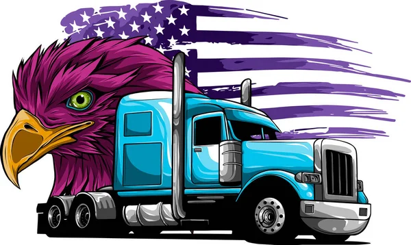 Illustration Semi Camion Avec Drapeau Américain Tête Aigle — Image vectorielle