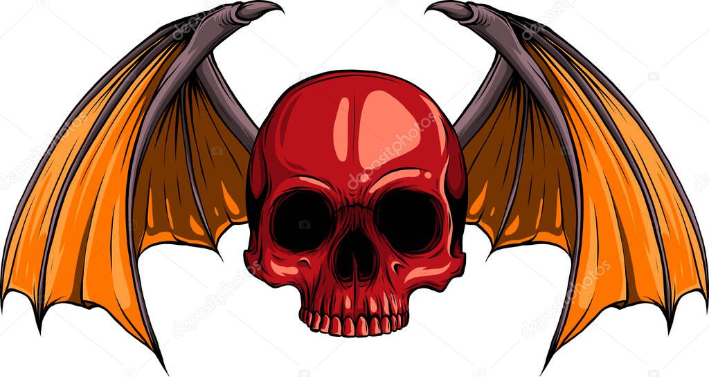 A winged skull bat or dragon wings in a vintage woodcut etched or engraved style. vector