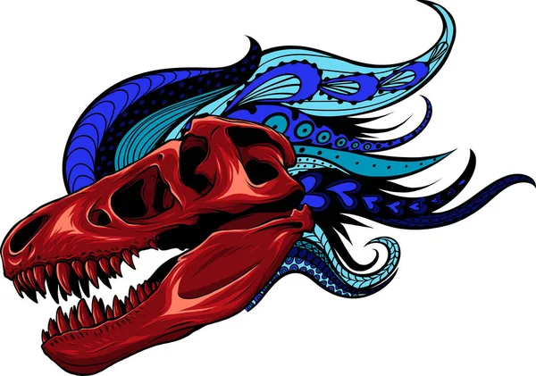 Mandala Süslemeli Dinozor Kafatası Çizimi — Stok Vektör