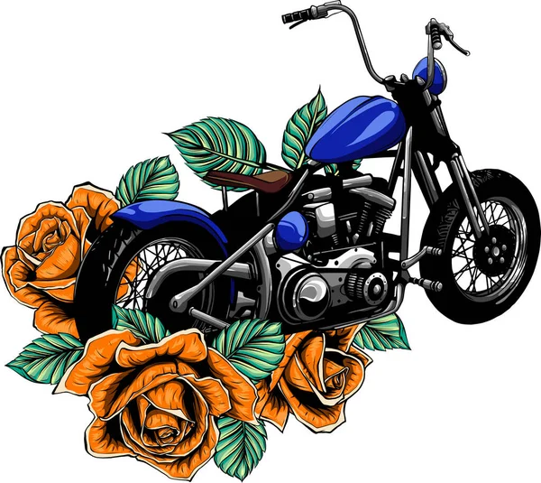 Иллюстрация Мотоцикла Розами — стоковый вектор