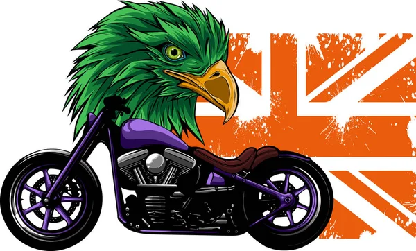 Ilustración Motocicleta Bandera Británica Con Cabeza Águila — Archivo Imágenes Vectoriales