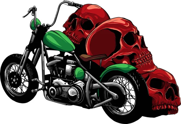 Ilustração Motocicleta Com Crânios Sobre Fundo Branco —  Vetores de Stock