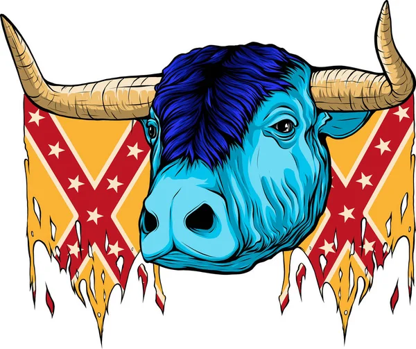 Ilustración Bandera Confederada Con Cabeza Búfalo — Vector de stock