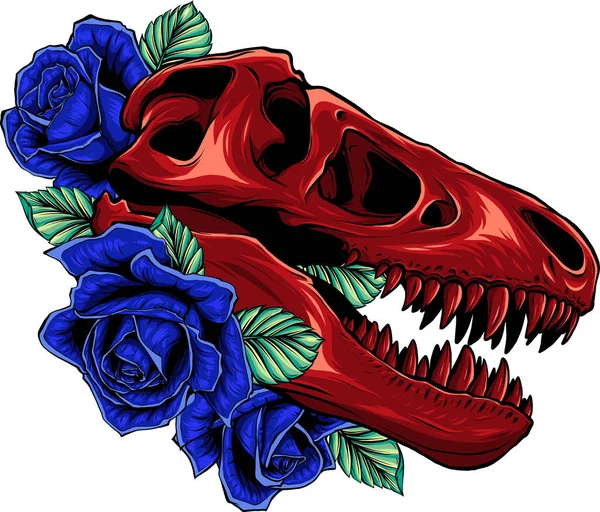 Τυραννόσαυρος Κρανίο Τριαντάφυλλα Διάνυσμα Εικονογράφηση Σχεδιασμό — Διανυσματικό Αρχείο