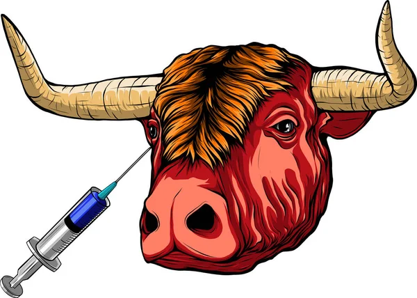 Illustration Head Cow Syringe — Stock Vector