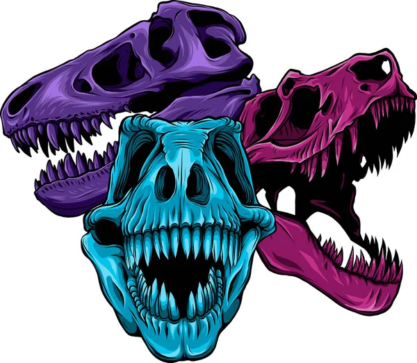 Ilustrasi Dari Sekumpulan Tengkorak Dinosaurus - Stok Vektor