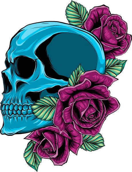 Skulls Roses White Background — Stock Vector