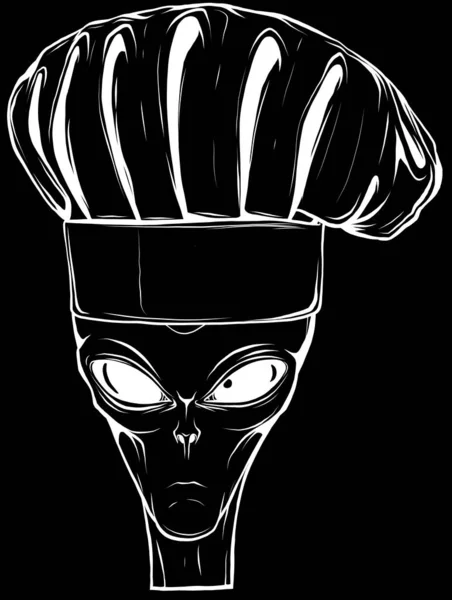 Alien Φορώντας Chef Καπέλο Διάνυσμα Art Εικονογράφηση Απομονωμένο Φόντο Εξωγήινη — Διανυσματικό Αρχείο
