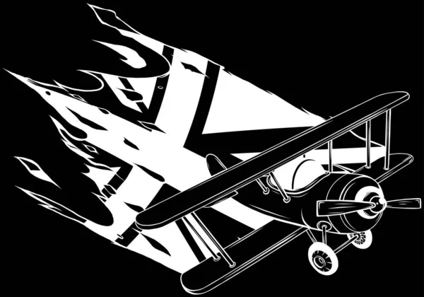 Illustratie Van Een Vliegtuig Zwart Wit — Stockvector