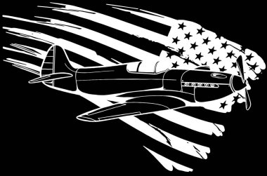 Eski savaş uçağının tek renkli vektör çizimi.