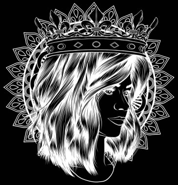 Vektör kadın yüzü. Kıvırcık saç stili. Uzun dalgalı bukleli güzel bir kız..