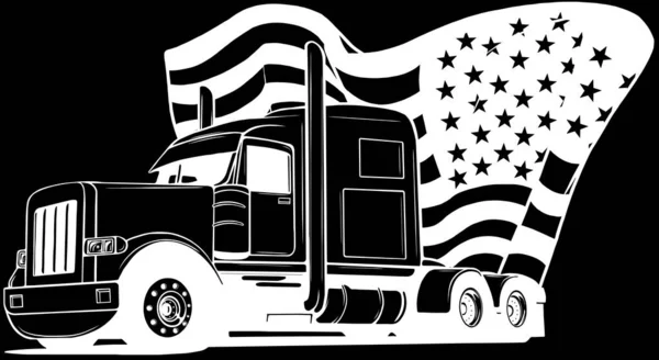 Camião Americano Clássico Preto Branco — Vetor de Stock
