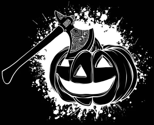 Halloween Kürbis Vektorillustration Kunstsymbol Dünner Linie Auf Schwarzem Hintergrund Cartoon — Stockvektor